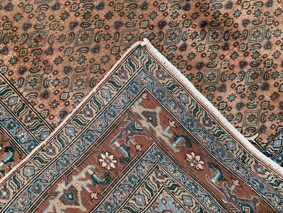 Handgemaakt Perzisch wollen vloerkleed 213x305 cm - Taupe, blauw & bruin traditioneel medaillon Perzisch stijl kleed - Exacte afmeting 279 x 198 cm - KBHM-1144