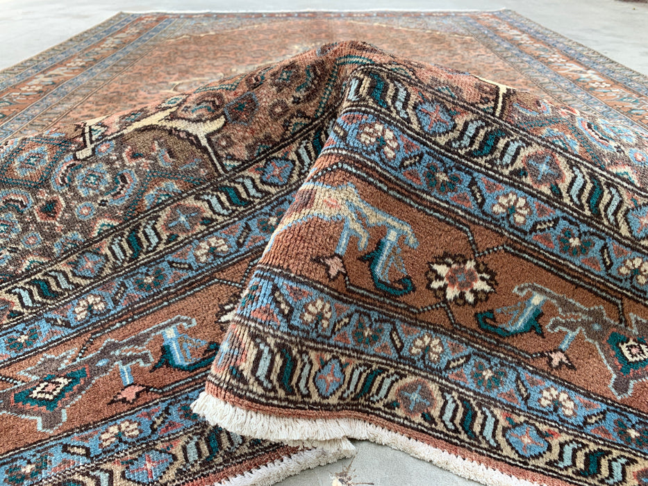 Handgemaakt Perzisch wollen vloerkleed 213x305 cm - Taupe, blauw & bruin traditioneel medaillon Perzisch stijl kleed - Exacte afmeting 279 x 198 cm - KBHM-1144
