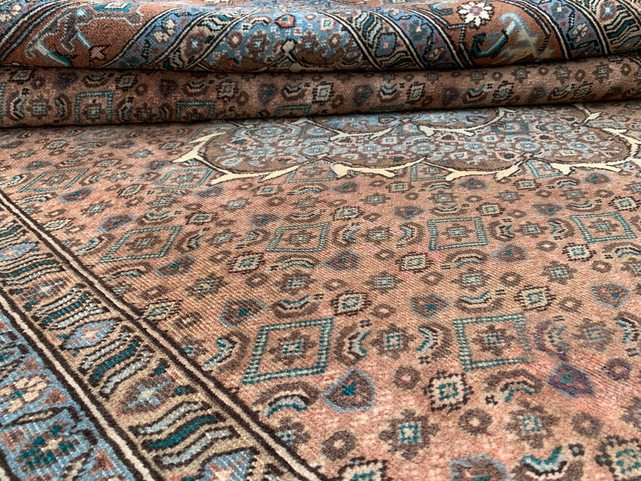 Handgemaakt Perzisch wollen vloerkleed 213x305 cm - Taupe, blauw & bruin traditioneel medaillon Perzisch stijl kleed - Exacte afmeting 279 x 198 cm - KBHM-1144