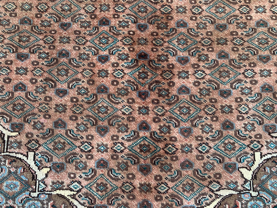 Handgemaakt Perzisch wollen vloerkleed 213x305 cm - Taupe, blauw & bruin traditioneel medaillon Perzisch stijl kleed - Exacte afmeting 279 x 198 cm - KBHM-1144