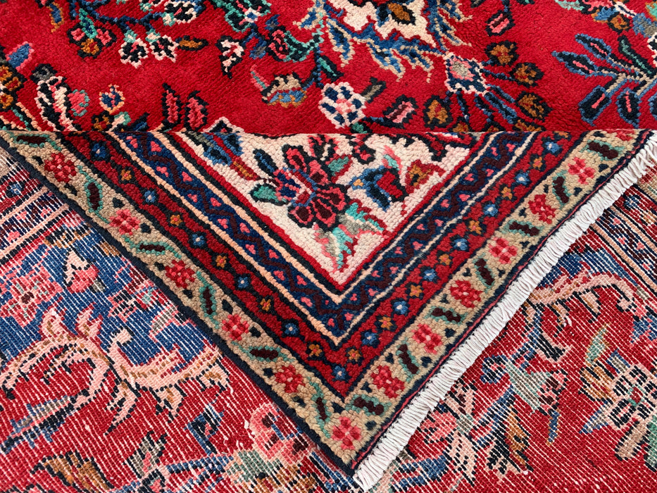 Handgemaakt Perzisch wollen vloerkleed 7x10 - Rood, blauw & ivoor traditioneel Perzisch bloemenkleed - Exacte afmeting 10'2" x 7'0" - KBHM-1149