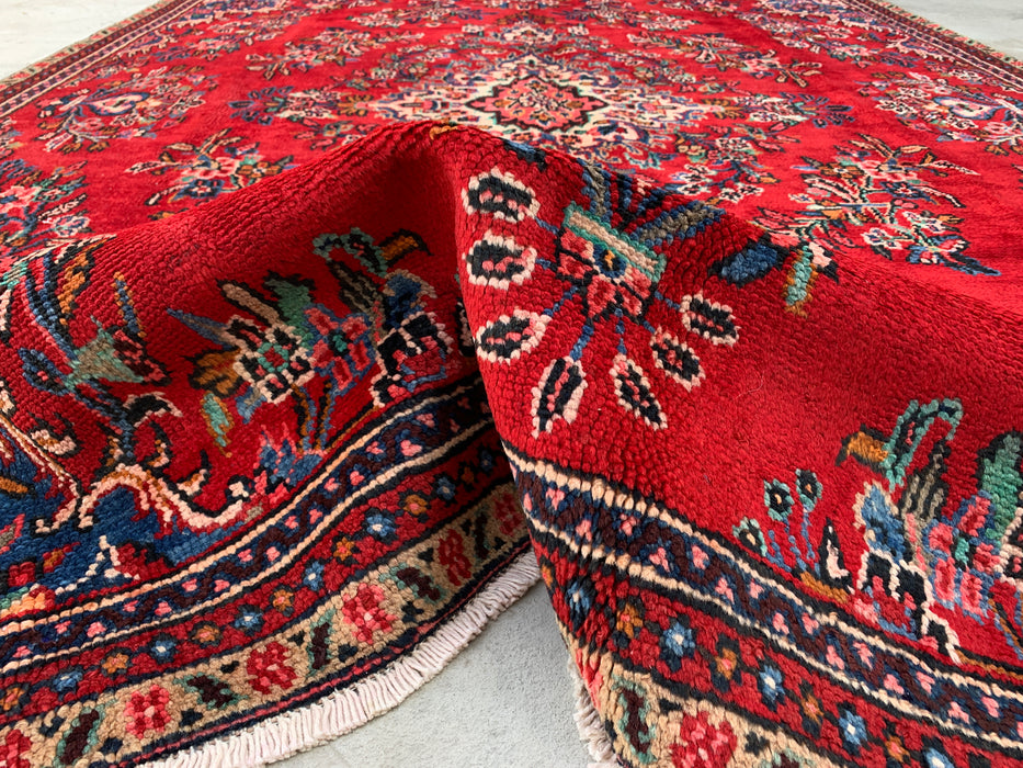 Handgemaakt Perzisch wollen vloerkleed 7x10 - Rood, blauw & ivoor traditioneel Perzisch bloemenkleed - Exacte afmeting 10'2" x 7'0" - KBHM-1149