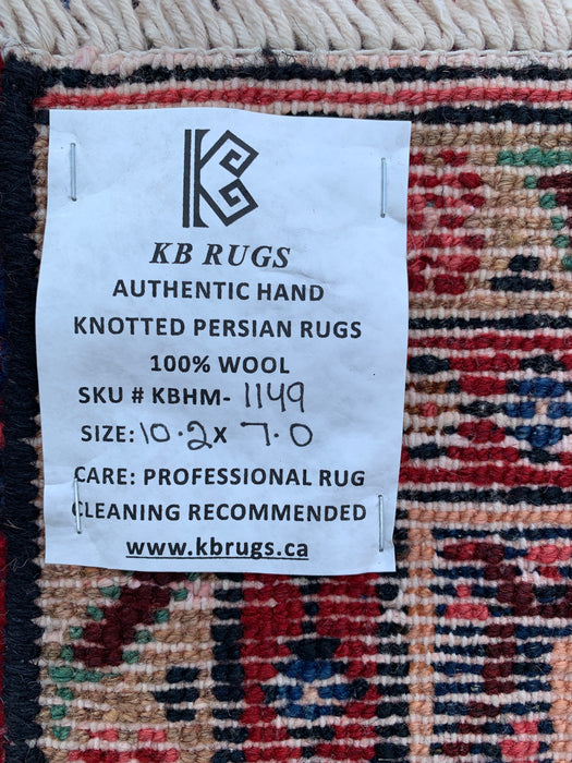 Handgemaakt Perzisch wollen vloerkleed 7x10 - Rood, blauw & ivoor traditioneel Perzisch bloemenkleed - Exacte afmeting 10'2" x 7'0" - KBHM-1149