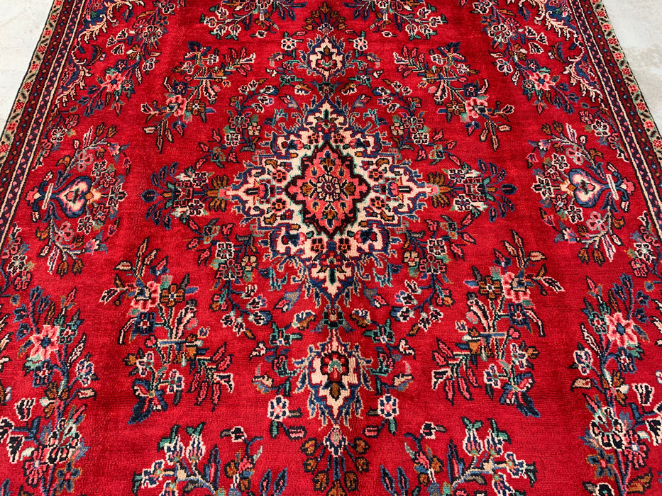 Handgemaakt Perzisch wollen vloerkleed 7x10 - Rood, blauw & ivoor traditioneel Perzisch bloemenkleed - Exacte afmeting 10'2" x 7'0" - KBHM-1149