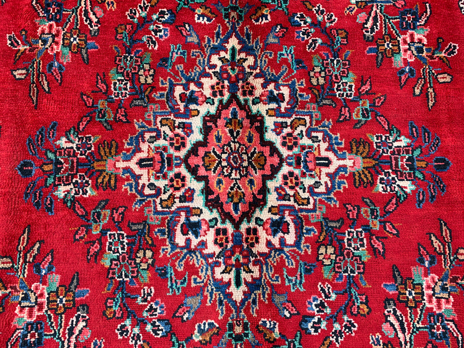 Handgemaakt Perzisch wollen vloerkleed 7x10 - Rood, blauw & ivoor traditioneel Perzisch bloemenkleed - Exacte afmeting 10'2" x 7'0" - KBHM-1149
