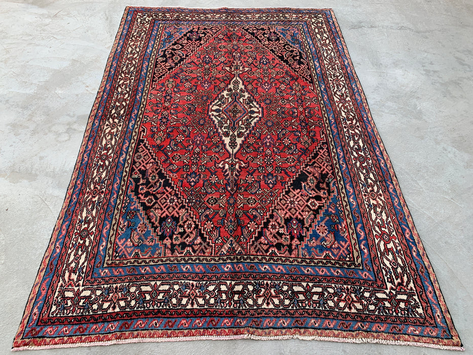 Handgeweven Perzisch wollen vloerkleed 213x305 cm - Rood, blauw, ivoor & oudroze traditioneel medaillon Perzisch stijl kleed - Exacte afmeting 315 cm x 206 cm - KBHM-1150