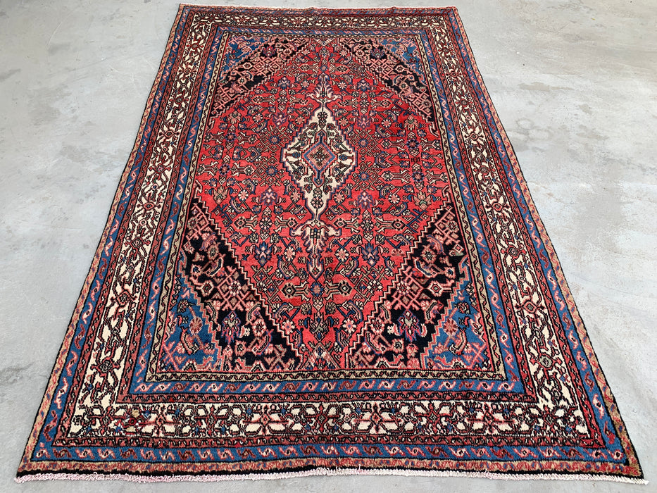 Handgeweven Perzisch wollen vloerkleed 213x305 cm - Rood, blauw, ivoor & oudroze traditioneel medaillon Perzisch stijl kleed - Exacte afmeting 315 cm x 206 cm - KBHM-1150