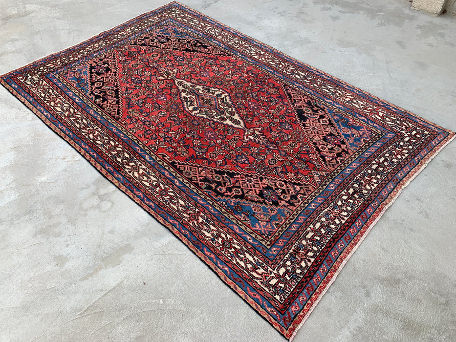 Handgeweven Perzisch wollen vloerkleed 213x305 cm - Rood, blauw, ivoor & oudroze traditioneel medaillon Perzisch stijl kleed - Exacte afmeting 315 cm x 206 cm - KBHM-1150