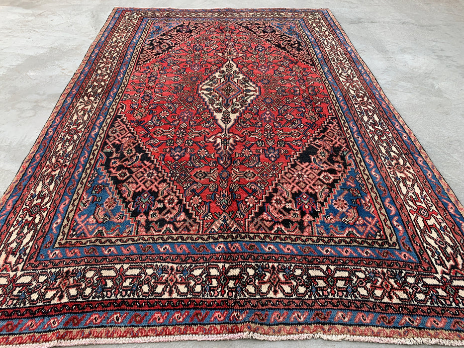 Handgeweven Perzisch wollen vloerkleed 213x305 cm - Rood, blauw, ivoor & oudroze traditioneel medaillon Perzisch stijl kleed - Exacte afmeting 315 cm x 206 cm - KBHM-1150
