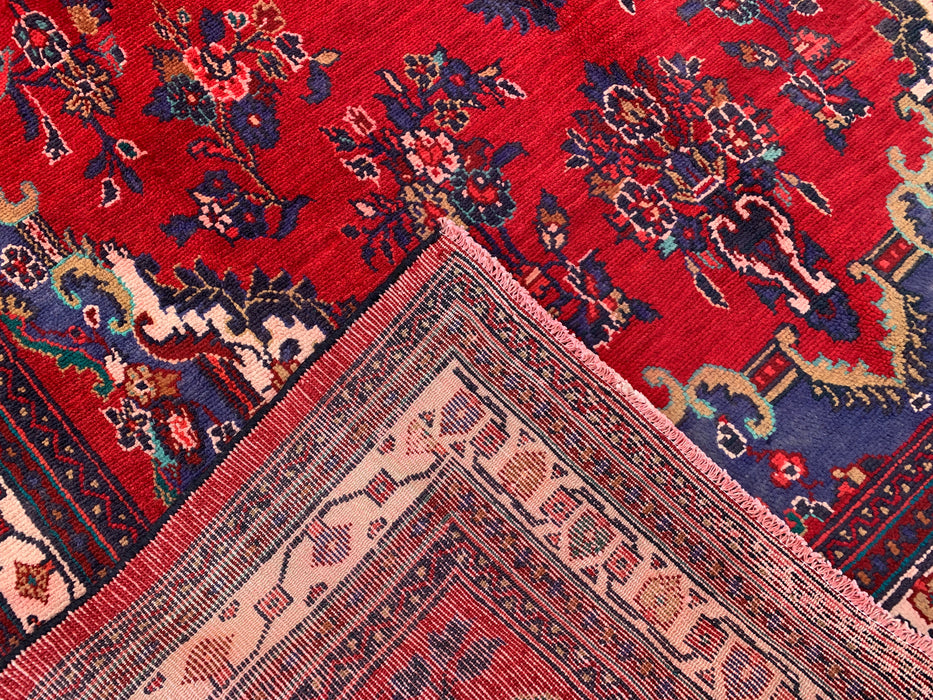 Handgemaakt Perzisch wollen vloerkleed 210x305 cm - Rood & marineblauw Perzisch tapijt met bloemenmedaillon - Exacte afmetingen 299 cm x 208 cm - KBHM-1152