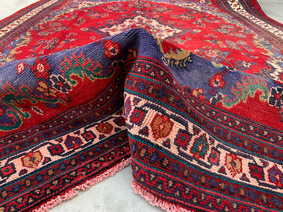 Handgemaakt Perzisch wollen vloerkleed 210x305 cm - Rood & marineblauw Perzisch tapijt met bloemenmedaillon - Exacte afmetingen 299 cm x 208 cm - KBHM-1152