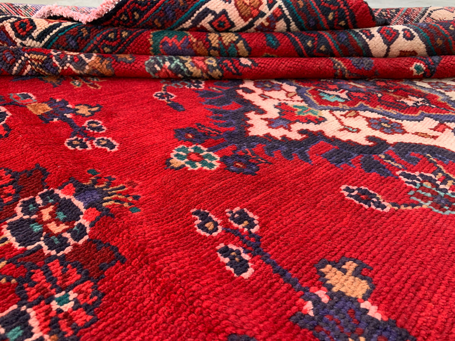 Handgemaakt Perzisch wollen vloerkleed 210x305 cm - Rood & marineblauw Perzisch tapijt met bloemenmedaillon - Exacte afmetingen 299 cm x 208 cm - KBHM-1152