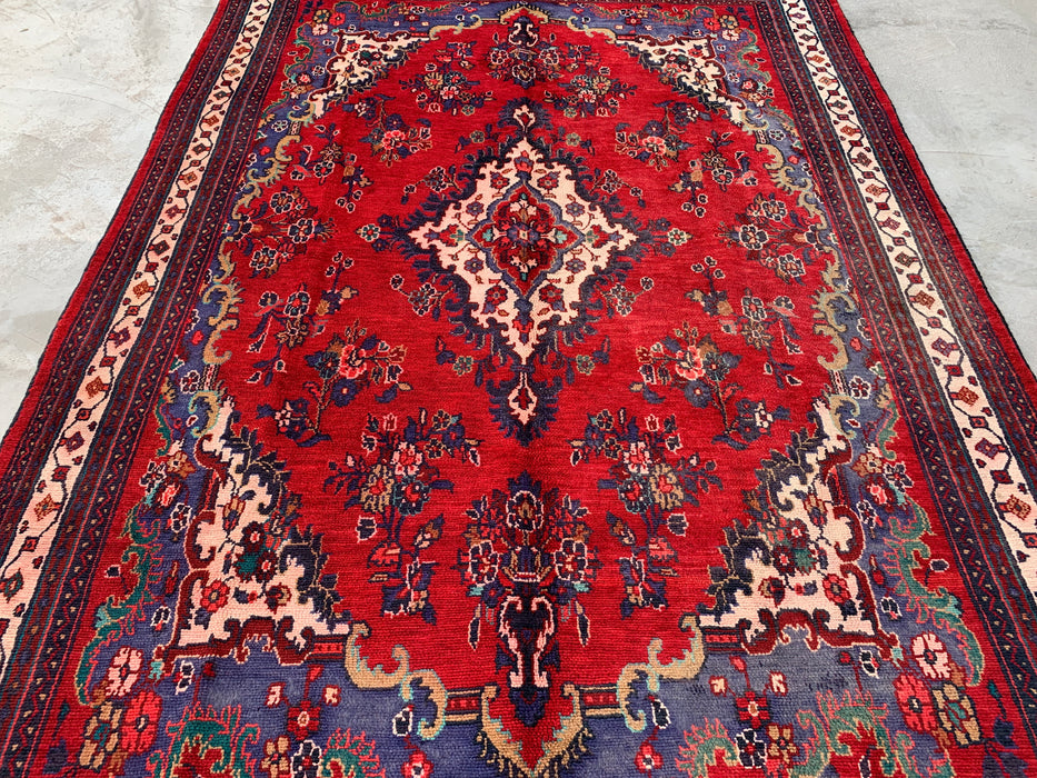 Handgemaakt Perzisch wollen vloerkleed 210x305 cm - Rood & marineblauw Perzisch tapijt met bloemenmedaillon - Exacte afmetingen 299 cm x 208 cm - KBHM-1152