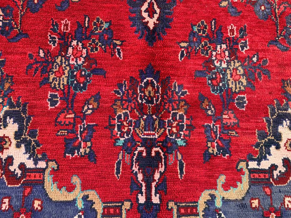 Handgemaakt Perzisch wollen vloerkleed 210x305 cm - Rood & marineblauw Perzisch tapijt met bloemenmedaillon - Exacte afmetingen 299 cm x 208 cm - KBHM-1152