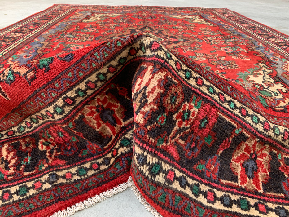 Handgeknoopt Perzisch wollen tapijt 9'9 x 6'11 – Rood vloerkleed met bloemenmedaillon – kbhm-1153