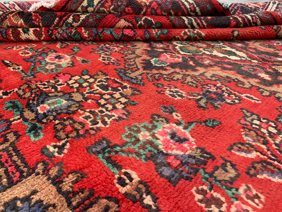 Handgeknoopt Perzisch wollen tapijt 9'9 x 6'11 – Rood vloerkleed met bloemenmedaillon – kbhm-1153