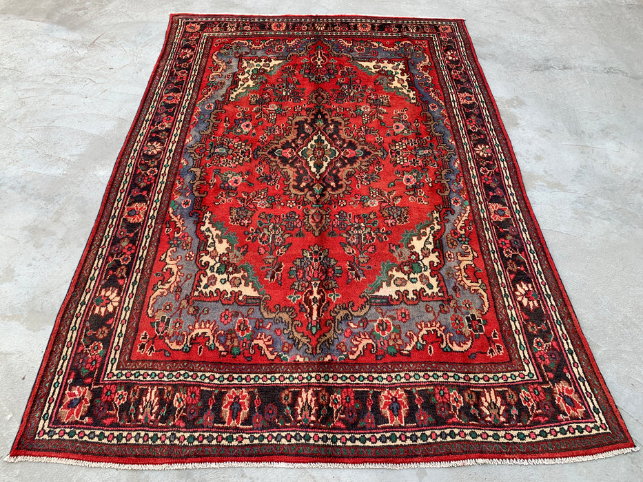 Handgeknoopt Perzisch wollen tapijt 9'9 x 6'11 – Rood vloerkleed met bloemenmedaillon – kbhm-1153