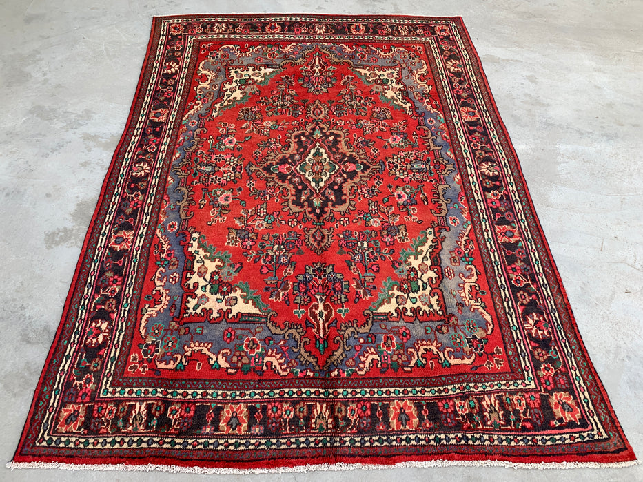 Handgeknoopt Perzisch wollen tapijt 9'9 x 6'11 – Rood vloerkleed met bloemenmedaillon – kbhm-1153