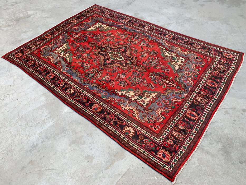 Handgeknoopt Perzisch wollen tapijt 9'9 x 6'11 – Rood vloerkleed met bloemenmedaillon – kbhm-1153