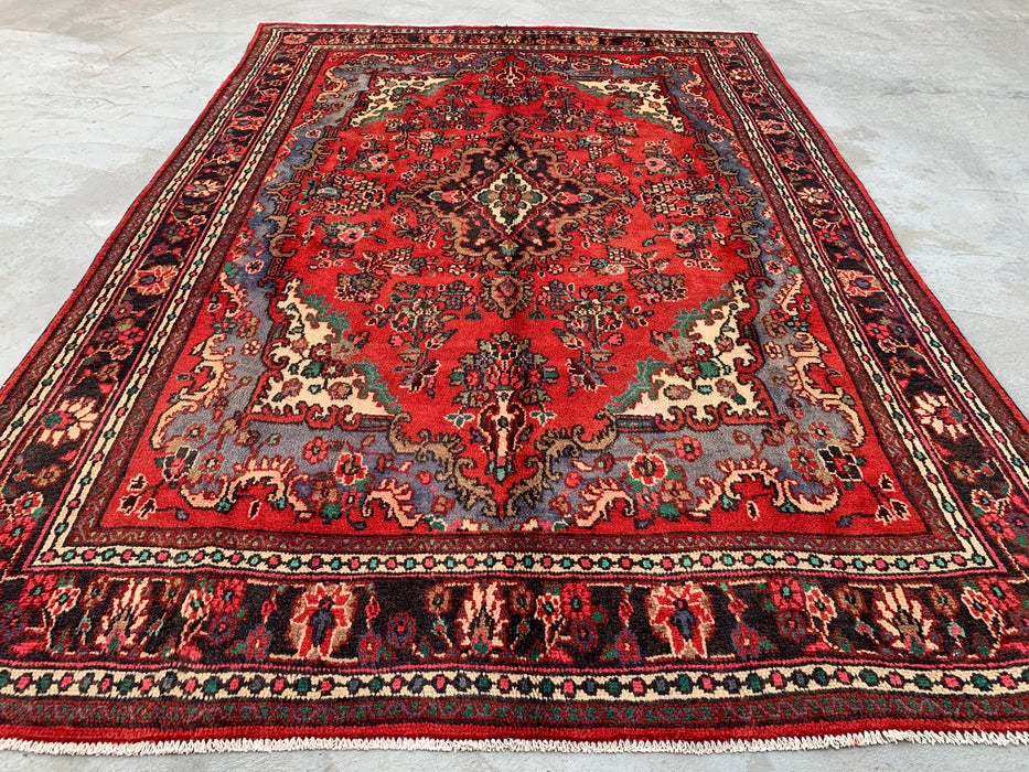 Handgeknoopt Perzisch wollen tapijt 9'9 x 6'11 – Rood vloerkleed met bloemenmedaillon – kbhm-1153