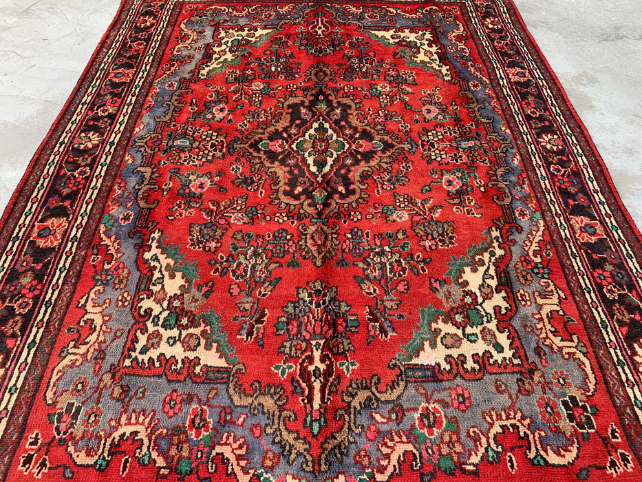 Handgeknoopt Perzisch wollen tapijt 9'9 x 6'11 – Rood vloerkleed met bloemenmedaillon – kbhm-1153