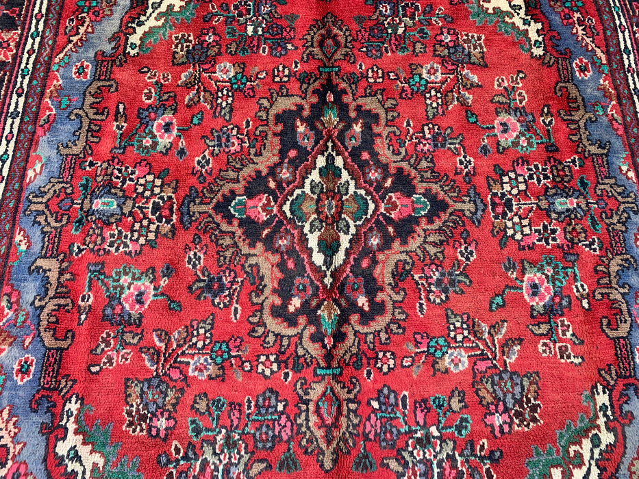Handgeknoopt Perzisch wollen tapijt 9'9 x 6'11 – Rood vloerkleed met bloemenmedaillon – kbhm-1153