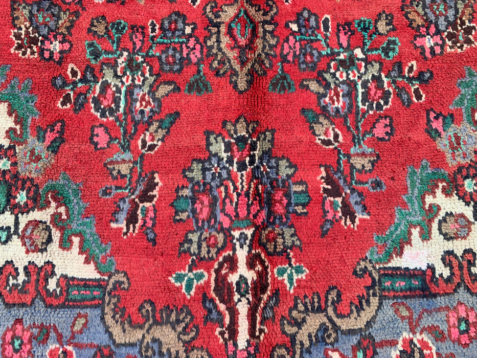 Handgeknoopt Perzisch wollen tapijt 9'9 x 6'11 – Rood vloerkleed met bloemenmedaillon – kbhm-1153