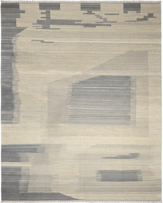 Handgeweven wollen kelim vloerkleed – Ivoor / Grijs Abstract – 180 x 280 cm