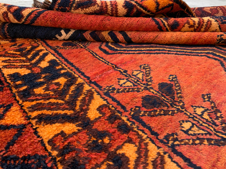 KBHM-1156 Handgeknoopt Perzisch wollen vloerkleed – 259 x 142 cm Roest, oranje & marineblauw tribaal geometrisch vloerkleed