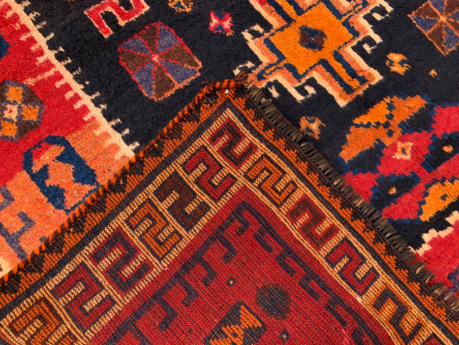 8'10 x 5'0 Hand-Knotted Persian Wool Rug in Orange, Navy & Red Tribal Geometric Design | KBHM-1158