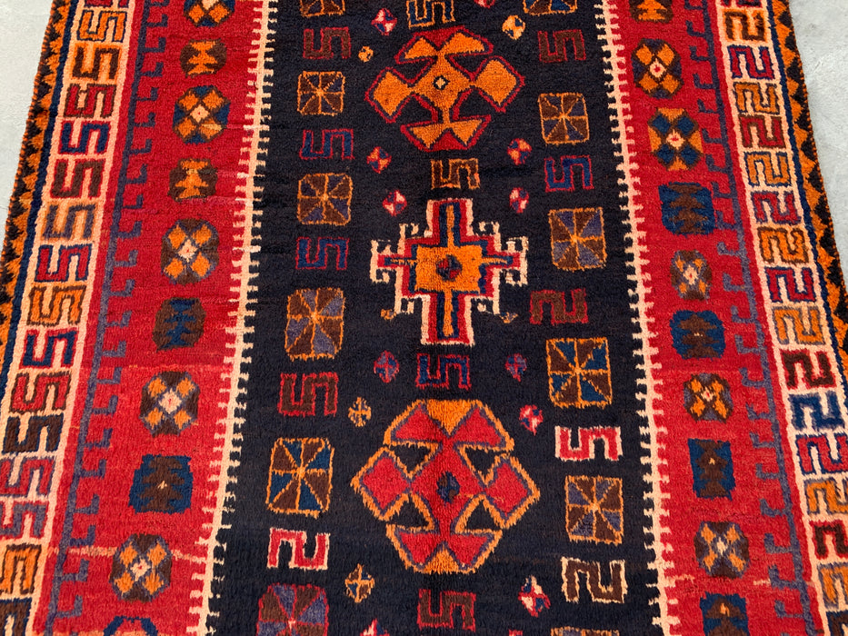 8'10 x 5'0 Hand-Knotted Persian Wool Rug in Orange, Navy & Red Tribal Geometric Design | KBHM-1158