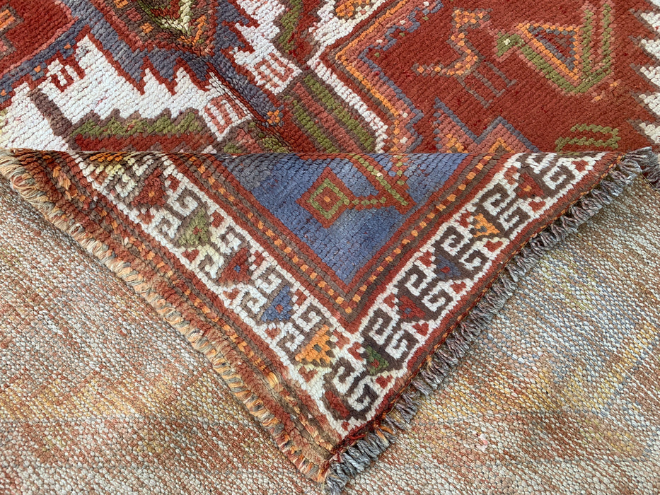 Handgeknoopt Perzisch wollen vloerkleed 221 x 140 cm roestkleurig ivoor tribaal medaillonkleed KBHM-1161