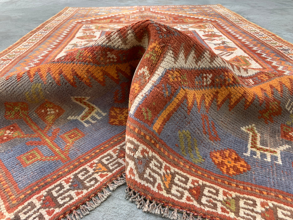Handgeknoopt Perzisch wollen vloerkleed 221 x 140 cm roestkleurig ivoor tribaal medaillonkleed KBHM-1161