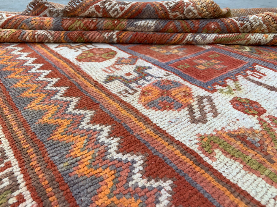 Handgeknoopt Perzisch wollen vloerkleed 221 x 140 cm roestkleurig ivoor tribaal medaillonkleed KBHM-1161