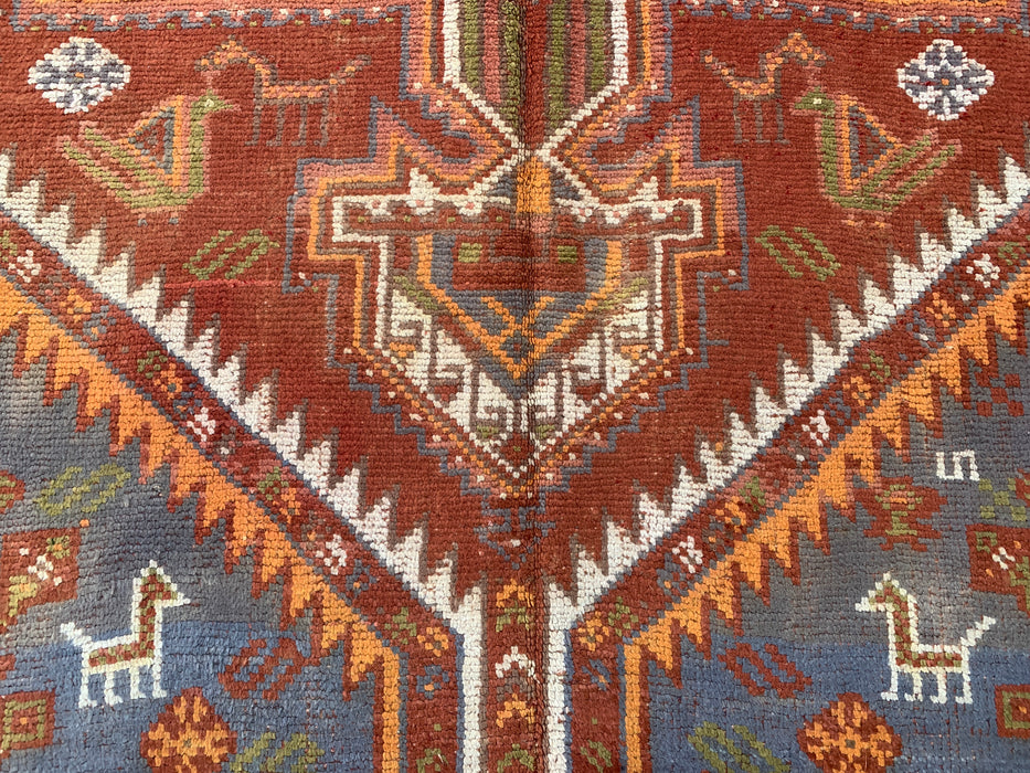Handgeknoopt Perzisch wollen vloerkleed 221 x 140 cm roestkleurig ivoor tribaal medaillonkleed KBHM-1161