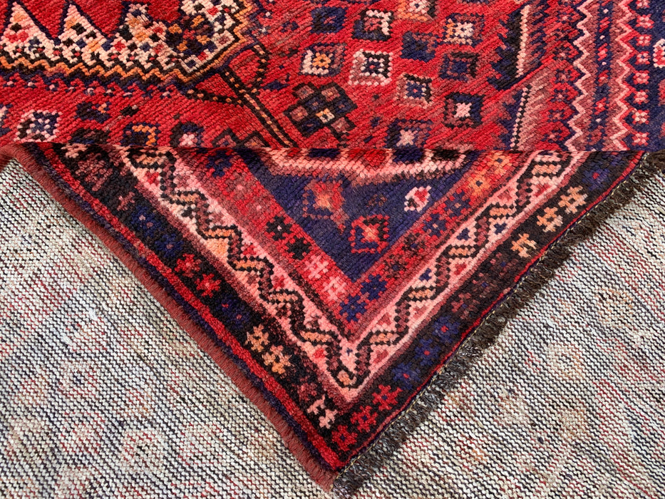 Handgeknoopt Perzisch wollen tapijt – 246 x 150 cm Rood & Marineblauw tribaal medaillon vloerkleed | KBHM-1162