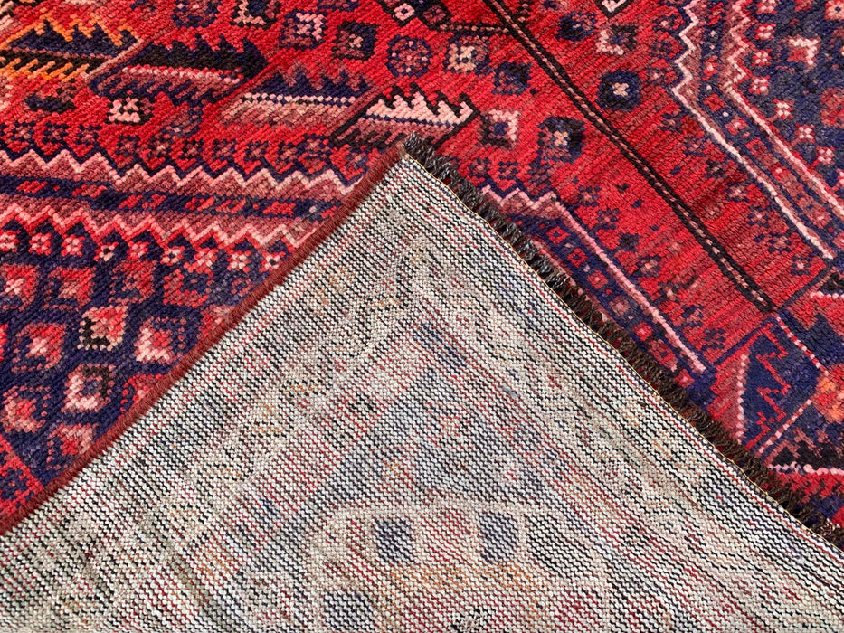 Handgeknoopt Perzisch wollen tapijt – 246 x 150 cm Rood & Marineblauw tribaal medaillon vloerkleed | KBHM-1162