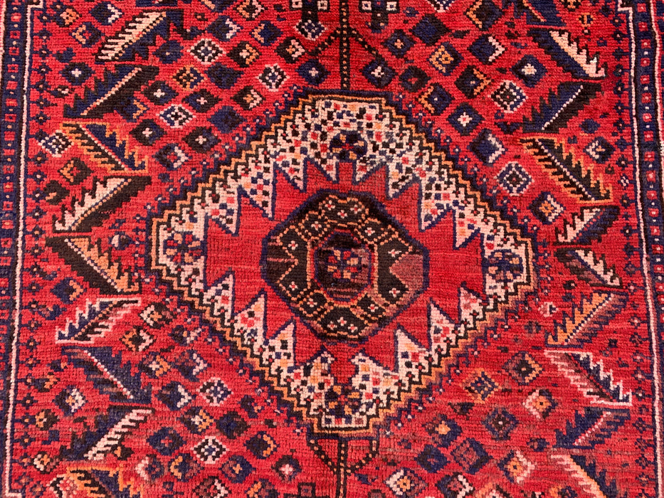 Handgeknoopt Perzisch wollen tapijt – 246 x 150 cm Rood & Marineblauw tribaal medaillon vloerkleed | KBHM-1162