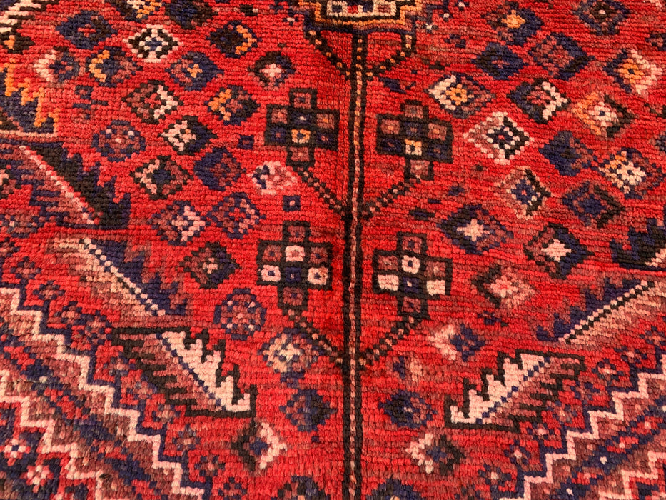 Handgeknoopt Perzisch wollen tapijt – 246 x 150 cm Rood & Marineblauw tribaal medaillon vloerkleed | KBHM-1162