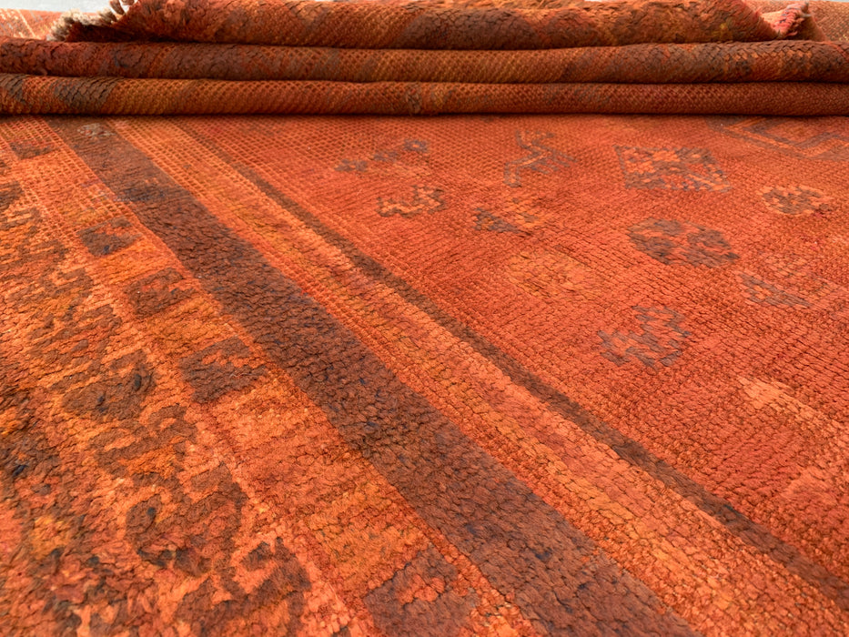 Vintage handgeknoopt Perzisch wollen tapijt 236 x 150 cm – Overdyed roestoranje vloerkleed – KBHM-1164