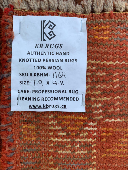 Vintage handgeknoopt Perzisch wollen tapijt 236 x 150 cm – Overdyed roestoranje vloerkleed – KBHM-1164