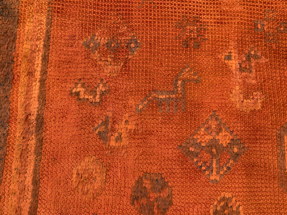 Vintage handgeknoopt Perzisch wollen tapijt 236 x 150 cm – Overdyed roestoranje vloerkleed – KBHM-1164