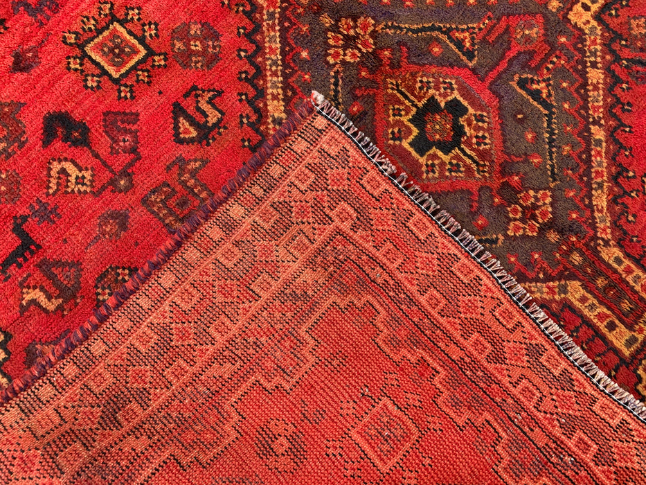 Handgeknoopt Perzisch wollen tapijt 7'5 x 5'0 rood tribaal medaillon karpet - KBHM-1166