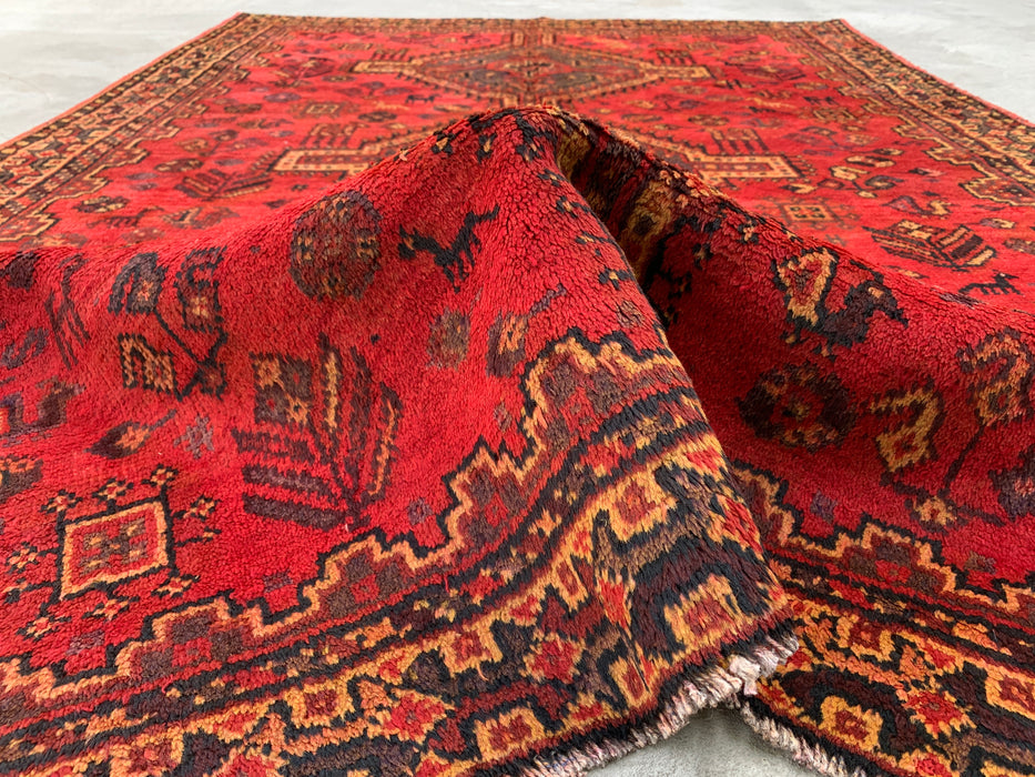 Handgeknoopt Perzisch wollen tapijt 7'5 x 5'0 rood tribaal medaillon karpet - KBHM-1166