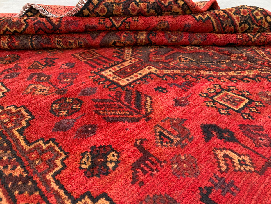 Handgeknoopt Perzisch wollen tapijt 7'5 x 5'0 rood tribaal medaillon karpet - KBHM-1166