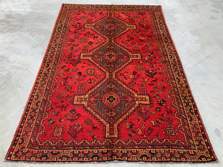 Handgeknoopt Perzisch wollen tapijt 7'5 x 5'0 rood tribaal medaillon karpet - KBHM-1166
