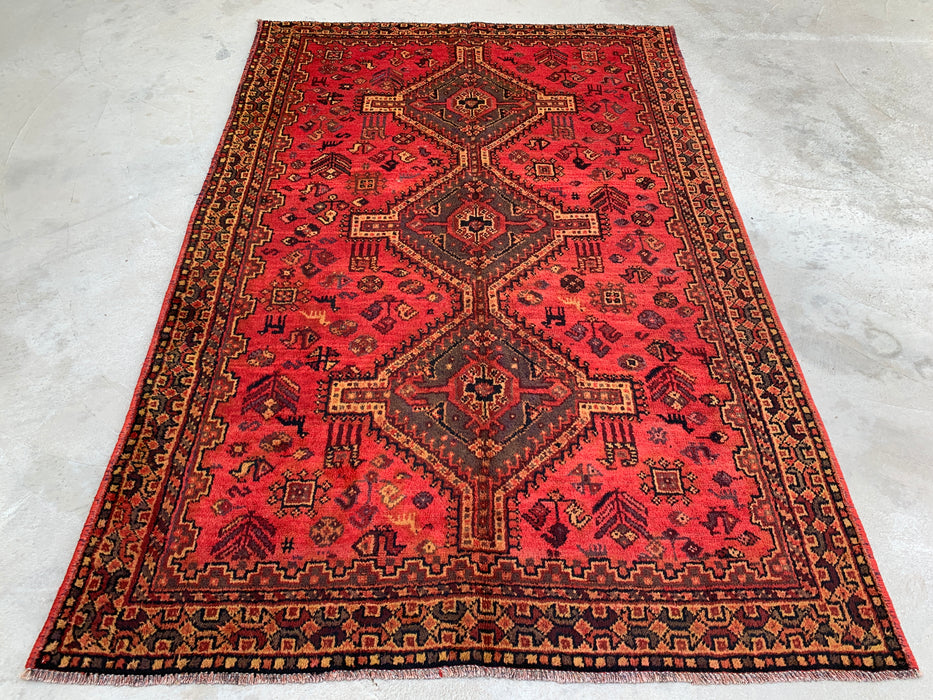 Handgeknoopt Perzisch wollen tapijt 7'5 x 5'0 rood tribaal medaillon karpet - KBHM-1166