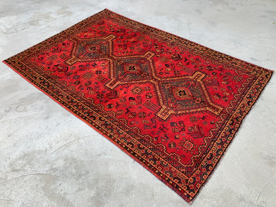 Handgeknoopt Perzisch wollen tapijt 7'5 x 5'0 rood tribaal medaillon karpet - KBHM-1166