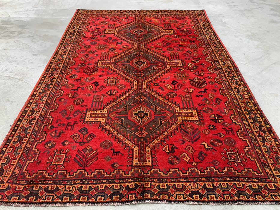 Handgeknoopt Perzisch wollen tapijt 7'5 x 5'0 rood tribaal medaillon karpet - KBHM-1166