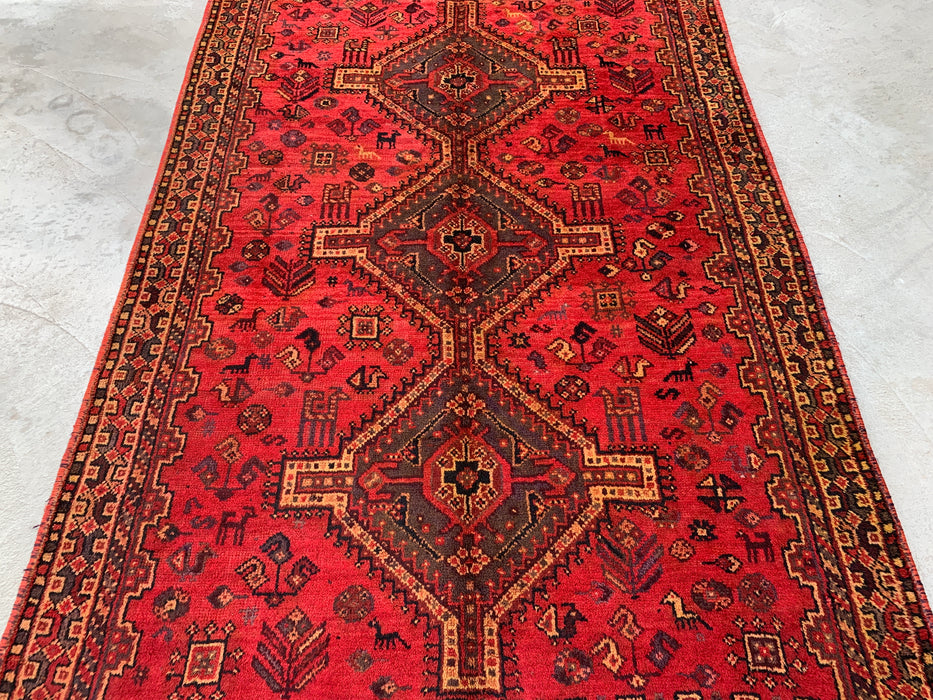 Handgeknoopt Perzisch wollen tapijt 7'5 x 5'0 rood tribaal medaillon karpet - KBHM-1166